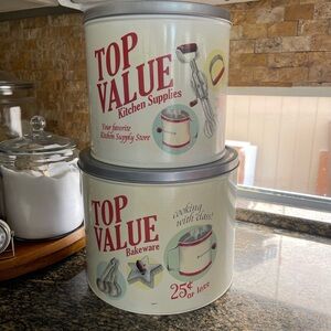 Antique Kitchen Tin Set - Cream and Red-